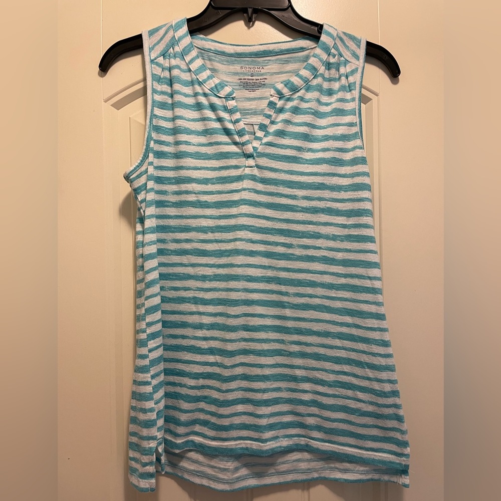 Sonoma, Small, Blue & White Striped Women's Tank Top